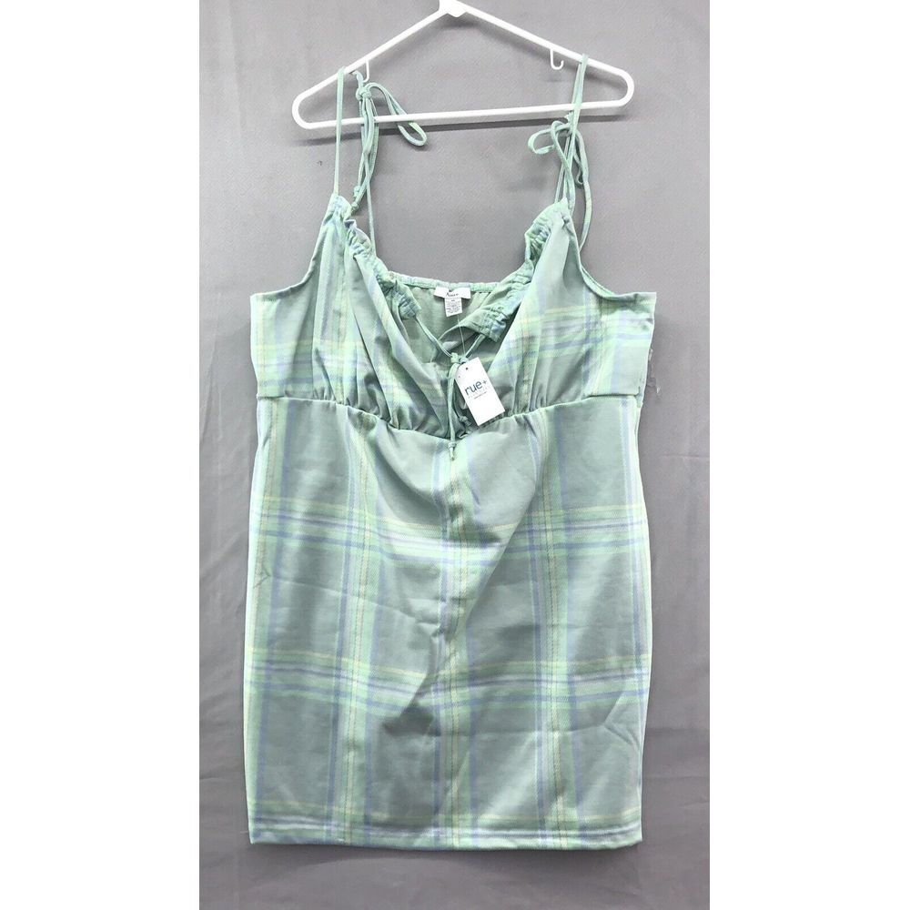 New Rue 21 Tie Strap Green Blue Plaid Dress Young Adult Size 4X Women Summer